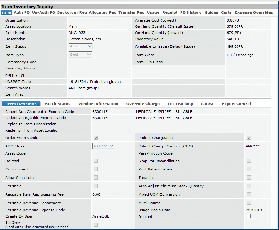 Viewing Item Inventory Information